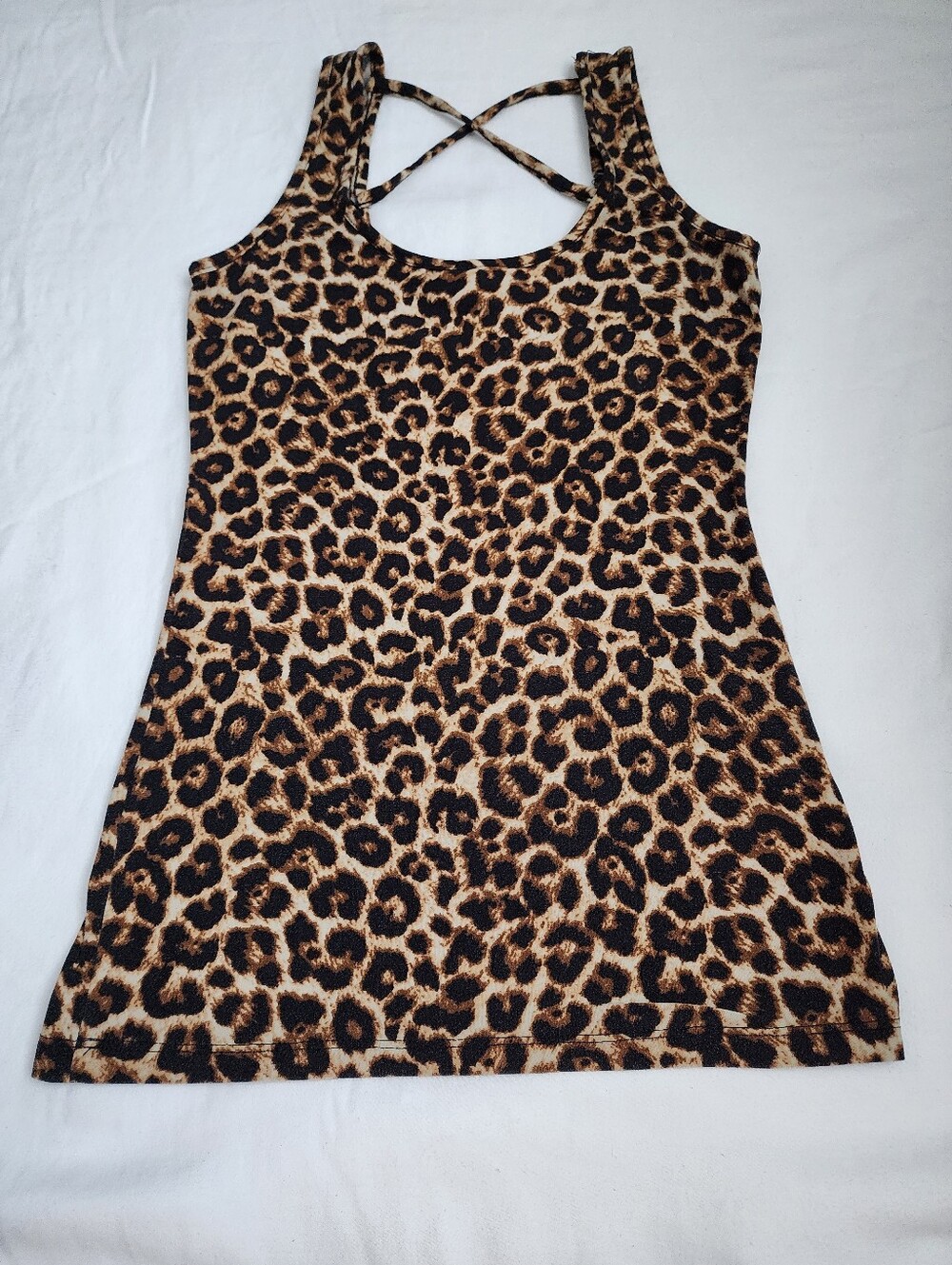 Wishful Park Womens Leopard Animal Print Crisscross Strappy Tank Top S